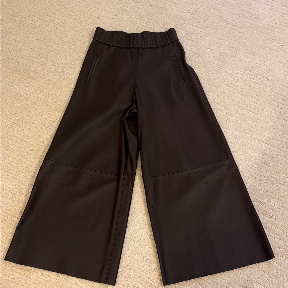 SPRWM Wide Leg Cropped Leather Pants - Dark Brown Size XS NWOT